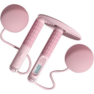 Corde à sauter avec compteur Corde à sauter lestée pour adulte pour exercice de fitness en intérieur Batterie intégrée Pink