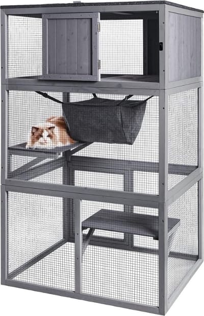 MKSS® Kattenbench met Etages en Ligbankjes - Kattenkooi - Kattenren - Kattenhuis - Grijs Hout - XXL