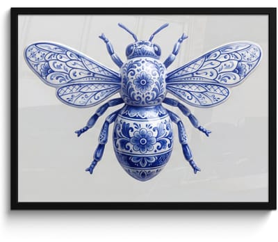 Poster in lijst - Fotolijst 80x60 cm - Posters - Bij - Modern - Delfts - Blauw - Posterlijst zwart - Decoratie - Wanddecoratie woonkamer - Muurdecoratie slaapkamer