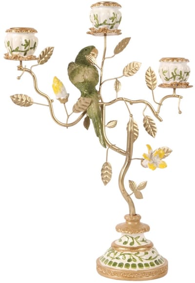 Baroque - Decoratief beeld of figuur - Kandelaar Papegaai 31,5 cm - Groen - Resin - 31.5x22,5x9 - Polyresin