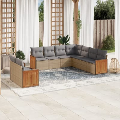 vidaXL - 9-delige - Loungeset - met - kussens - poly - rattan - beige