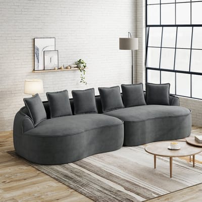 MODENUIT Hoekbank 4-Zits - Diepe Chaise Longue En Brede Armleuningen - Voor Woonkamer - Chenille - Grijs