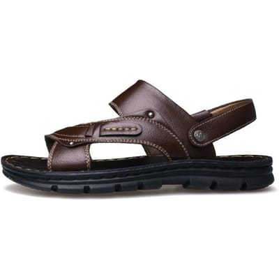 Heren Zomer Nieuwe Leren Sandalen Heren Casual Strand Schoenen Antislip Slippers Twee Sandalen Heren Sandalen Leer Heren Sandaal Schoenen 40