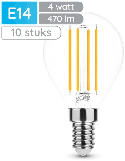Modee E14 LED Lamp 4W - 470lm - 4000K - Neutraal Wit - LED Filament Globe Mini P45 - Vervangt 40W Halogeen Gloeilamp - 10 stuks