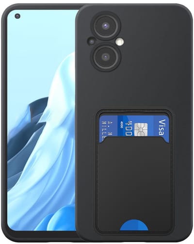 Geschikt voor Oppo Reno 7 Lite Telefoonhoesje met TPU Pasjeshouder - Flexible Back Cover Case Siliconen TPU with Cardslot - Zwart - Smartphonica geschikt voor Oppo Reno7 Lite
