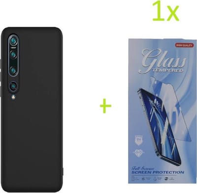 hoesje Geschikt voor: Xiaomi Mi 10 / 10 Pro TPU Silicone rubberen + 1 stuk Tempered screenprotector - zwart
