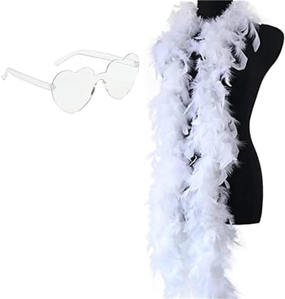 Pluizige verenboa met hartvormige brillen voor vrouwen, ideaal voor bruiloften, feesten en carnaval, kostuumaccessoire en verkleedpartij