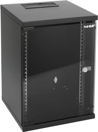 Netwerkkast 10 inch | 9 HE | 300 mm diep | Volledig gemonteerd | Glazen deur | Zwart