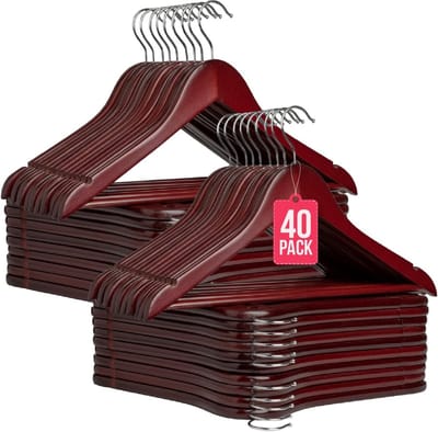 Houten kleerhangers - Kledinghangers set - Kleding organiseren - Draaibare haak - 40 stuks - Walnootkleur