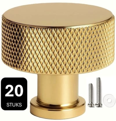 20 X MSQDESIGN - LUXE Kastknop Goud (Metaal) - Hoge Kwaliteit Kastknoppen Goud (Glanzend) - Deurknopjes Goud voor kast - Deurknop Goud - Deurknopjes Goud - Handgreep - Meubelknop Goud - Meubelknoppen Goud - Deurknoppen Goud - Ladeknoppen