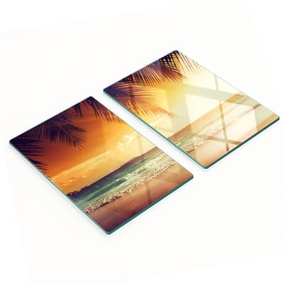 Decoratieve glazen snijplanken voor in de keuken, tropisch strandmotief, 2x40x52 cm