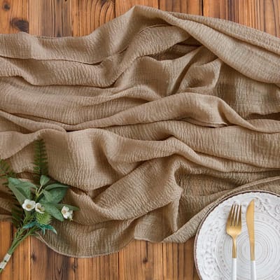 Kaasdoek tafelloper bruin bruiloft tafelloper mousseline stof decoratieve stof 4 m x 80 cm