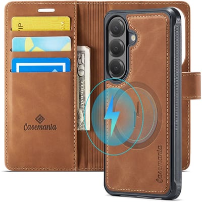 CaseMania Bookcase hoesje geschikt voor Samsung Galaxy S26 - Effen Cognac - Kunstleer - 2-in-1 Magnetisch Uitneembaar Design - Compatible Qi2 & MagSafe