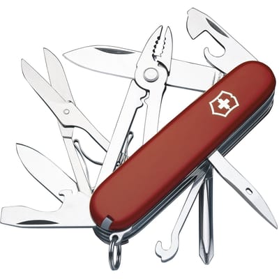 VICTORINOX Deluxe Tinker Zwitsers Zakmes Mes voor en Buitenfuncties 17 inclusief een Kruiskopschroevendraaier en A - Multifunctioneel Buiten, red