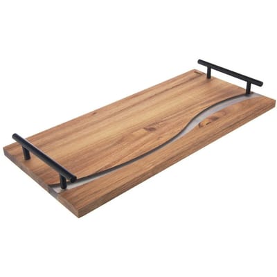 Orion River Serie - Houten Dienblad - 42x20 cm - Acaciahout - Metalen Handgrepen