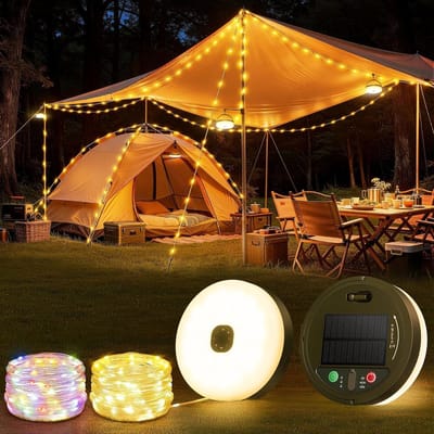 Lichtsnoer voor Camping - Multicolor - 10 m - Oplaadbaar met Zonne-energie en USB - Voor Kamperen en Buitenactiviteiten