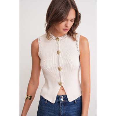 Geweven Crop Top met Knopdetails
