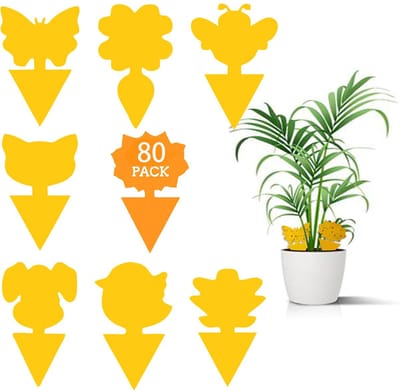 Gele Lijmsticker - Trauermuggen Vallen - 80 Stuks - Dubbelzijdig en Waterdicht - Met 8 Decoratieve Patronen - Voor Kamerplanten en Kas