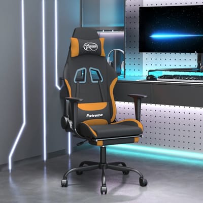 vidaXL - Gamestoel - met - voetensteun - stof - zwart - en - oranje