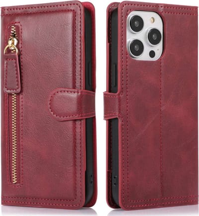 Bookcase Geschikt voor: iPhone 15 Plus Book case met ritssluiting - Hoesje Flipcover - Magnetisch - 5 kaarten houder - Rood