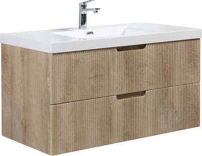 Badplaats Badkamermeubel Set Thermis 100 cm – Licht Eiken – Badmeubel met Wastafel