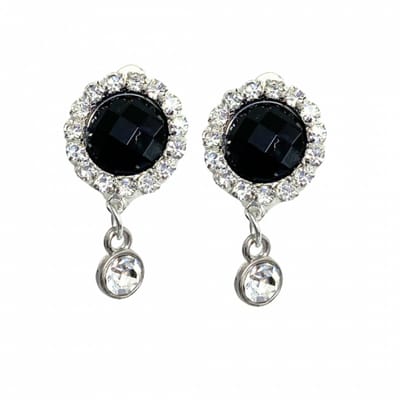 Clip oorbellen -zwart- strass -hanger- geen gaatje- Charme Bijoux