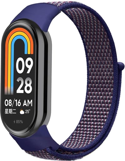 Strap-it nylon bandje met klittenbandsluiting - Geschikt voor Xiaomi Mi Smart Band 8 / Band 9 (indigo blauw)