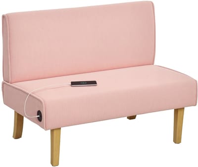 Roossentials bank met 2 USB poorten - Zitsbank met USB poorten - 2-zitsbank - Zitmeubel - Met houten poten - Roze