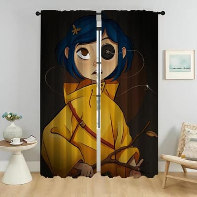 Coraline Elegante Kamergordijnen 2 Stuks Keukengordijnen voor Camera Woonkamer Gordijn Halloween Decoratie Shades Scheidingswand W50xH70cmx2pcs-CL
