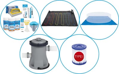 WAYS - Zwembad Accessoirepakket 5-delig - WAYS Onderhoudspakket & Zwembad verwarming & Filterpomp (58381) & Zwembad filters Type I & Grondzeil