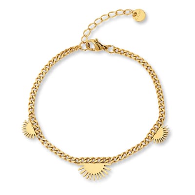 Marama - Armband Livia Goud - dames armband - stainless steel - gold plated - nikkelvrij - karabijnhaak sluiting - 3 zonnetjes - kleine schakel