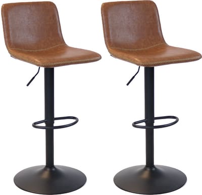 Bronx71® Industriële Barkruk Texas leer cognac 60 - 76 cm - draaibaar - Barkrukken set van 2 - barstoel