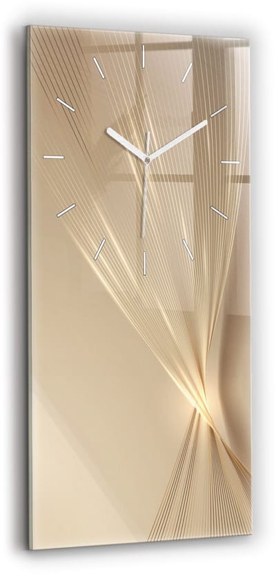 Wallfluent Wandklok - Abstract licht Decoratieve Wandklok - 30 cm x 60 cm - Gouden Wandklok - Witte Handen - Wandklok Zonder Cijfers - Wandklok Glas Woonkamer - Glazen Klok Rechthoekige - Industrieel Wandklok - Stijlvolle Klok