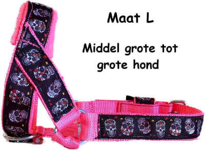Hoofdhalster hond - Anti trek - Gevoerd - Maat L - Neon roze - Skulls - Antitrek hoofdhalster hond - Hoofdhalster hond - Antitrek hond - Trainingshalsband
