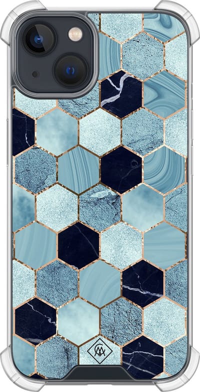 Casimoda® hoesje - Geschikt voor iPhone 13 Mini - Blue Cubes - Shockproof case - Extra sterk - TPU/polycarbonaat - Blauw, Transparant