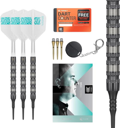 Target Darts Rob Cross 95K Soft Tip Dartpijlen - 95% Wolfraam - 18 Gram - Zwarte Pixel Tips - Swiss Point Conversie - K-Flex Flight Systeem - Professionele Dartset - 48mm Barrel