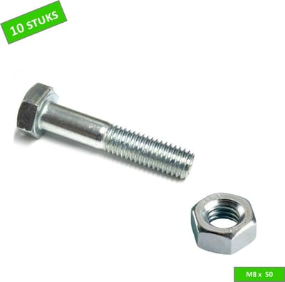 TQ4U Zeskantbout + Moer - M8 x 50 - Verzinkt - 10 stuks