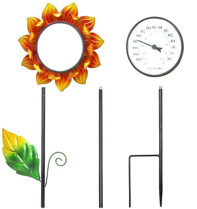 Tuinthermometer Zonnebloem - Decoratieve meter - Weer bewaken - Dubbelzijdig gebruik - 33.3 cm - Multicolor