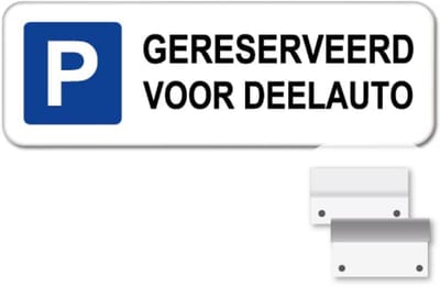 Parkeerbord Gereserveerd voor Deelauto - Weerbestendig Aluminium - 40x15 cm - Bevestiging: Met muur-/ wandmontage beugels
