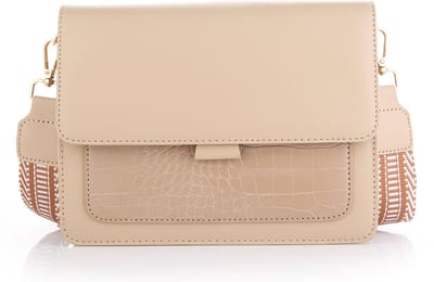 Musthave tas (groot) - ruime handtas - schoudertas - crossbody tas - dames - cadeautip - beige - crocoprint - geweven schouderriem