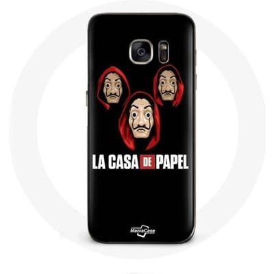 Coque - La casa de papel - Samsung Galaxy S7 - Souple - Noir - Masque et Logo