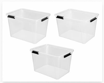 Opbergboxen zonder deksel 26,6 liter kunststof transparant 40 x 40 x 27 cm set van 3 stuks