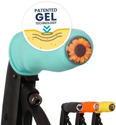 MyRollerSleeve opschuifbare ergonomische / anatomische handvatten voor rollator of rolstoel. Voorkomt pijnlijke handen met gelkussen. Personaliseerbaar: pimp rollator. Turquoise 21x6,5x9cm
