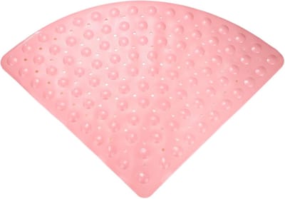 Badmat antislip voor in bad-badmat antislip-Hoekdouchemat - Voor binnendouches - Antislip driehoekige douchemat - Hoekdouchemat met zuignappen - Machinewasbaar - roze - 54x54 cm