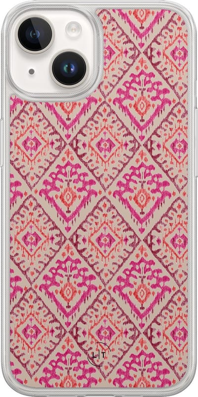 Hoesje geschikt voor iPhone 14 - Ibiza art deco - 2in1 backcover - Print / Illustratie - Roze - Leuke Telefoonhoesjes