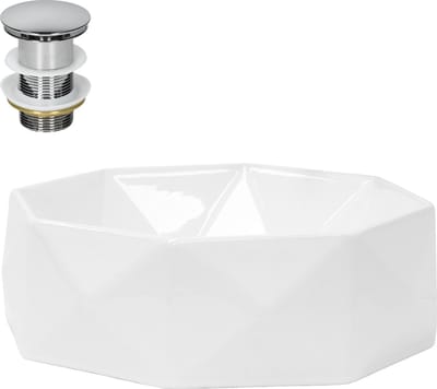 Wastafel incl. zilveren kabelwaste zonder overloop Ø 42x13,5 cm wit keramiek LuxeBath