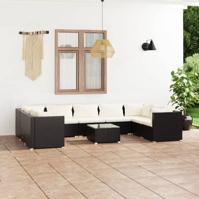vidaXL - 10-delige - Loungeset - met - kussens - poly - rattan - zwart