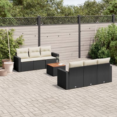 vidaXL - 7-delige - Loungeset - met - kussens - poly - rattan - zwart