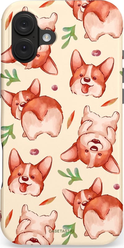 Casetastic hoesje geschikt voor Apple iPhone 16 Plus - MagSafe - Dubbellaagse bescherming - Corgipootjes - Fashion Case - Crème Perzik