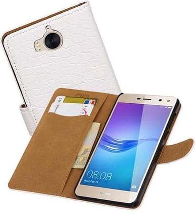 Croco Bookstyle Wallet Case Hoesjes Geschikt voor Huawei Y5 / Y6 2017 Wit
